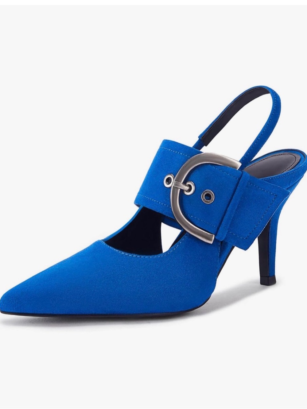 Women’s Slingback Pointed-Toe Heels in Blue Suede